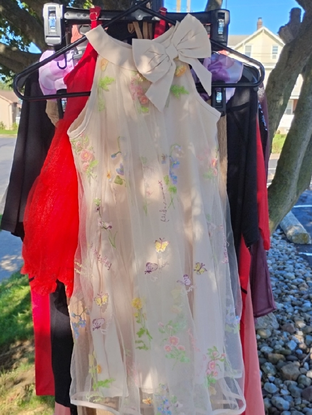 Gorgeous Lil Girls Cream Floral Embroidered Girls Sleeveless Dress with Bow
